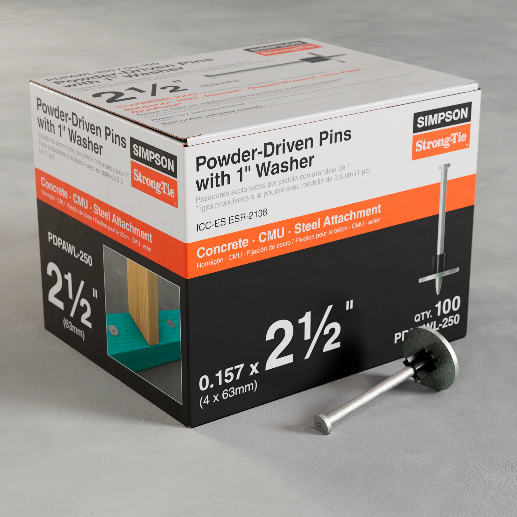 Simpson PDPAWL-250 PDPAWL .157-in. x 2-1/2-in. Powder-Actuated Pin w/ 1-in. Washer (100-Qty)