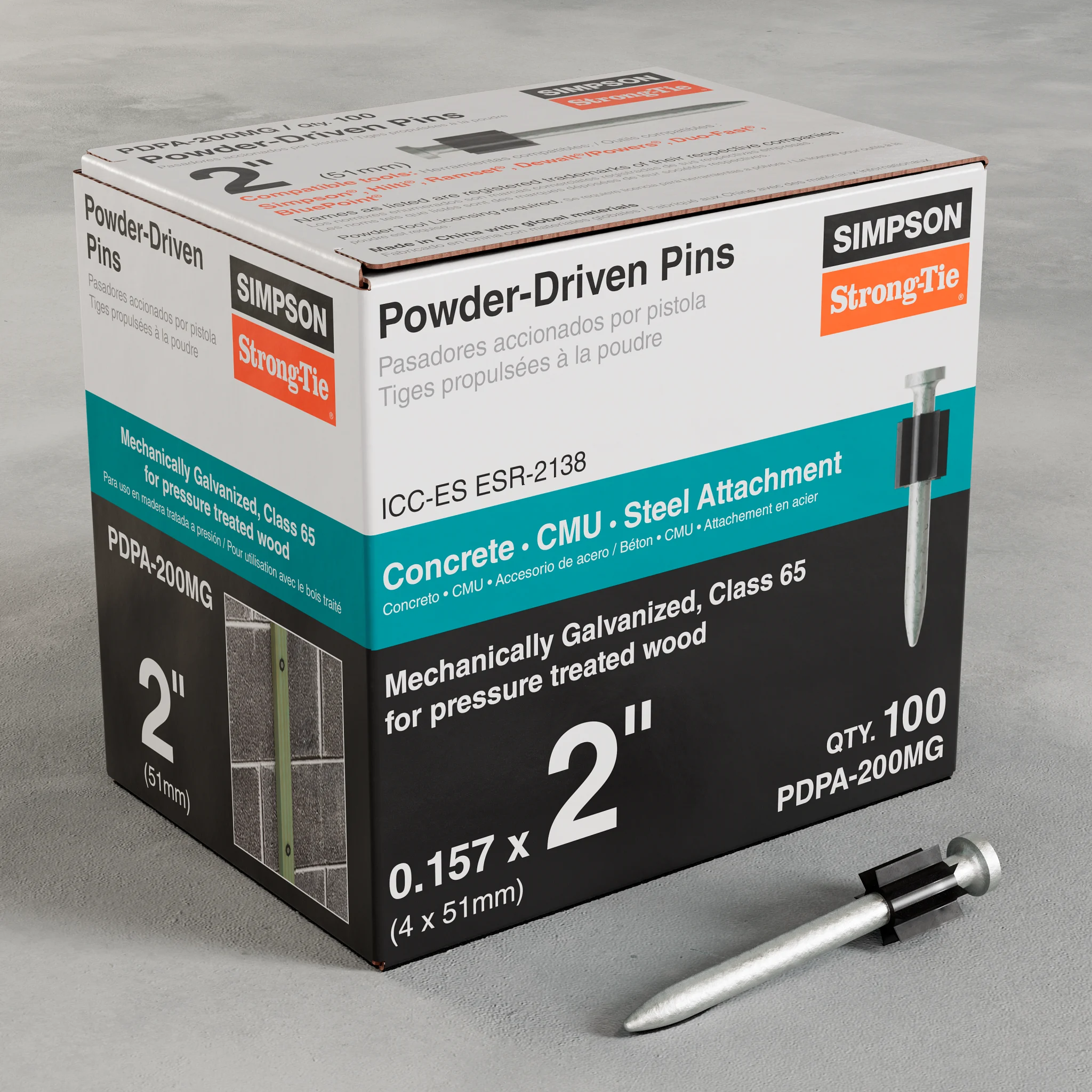 Simpson PDPA-200MG PDPA .157 in. x 2 in. Mechanically Galvanized Powder-Actuated Pin (100-Qty)