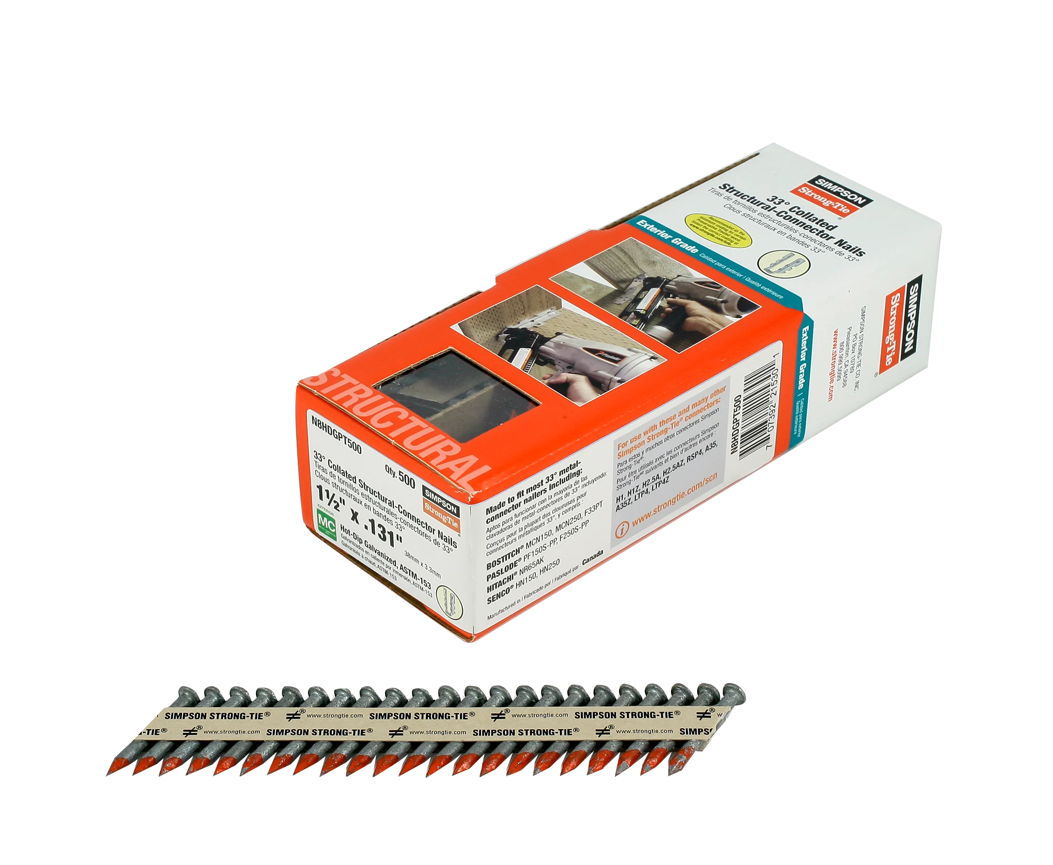 Simpson N8HDGPT500 Strong-Drive 33° SCN SMOOTH-SHANK CONNECTOR Nail — 1-1/2 in. x .131 in. HDG (500-Qty)