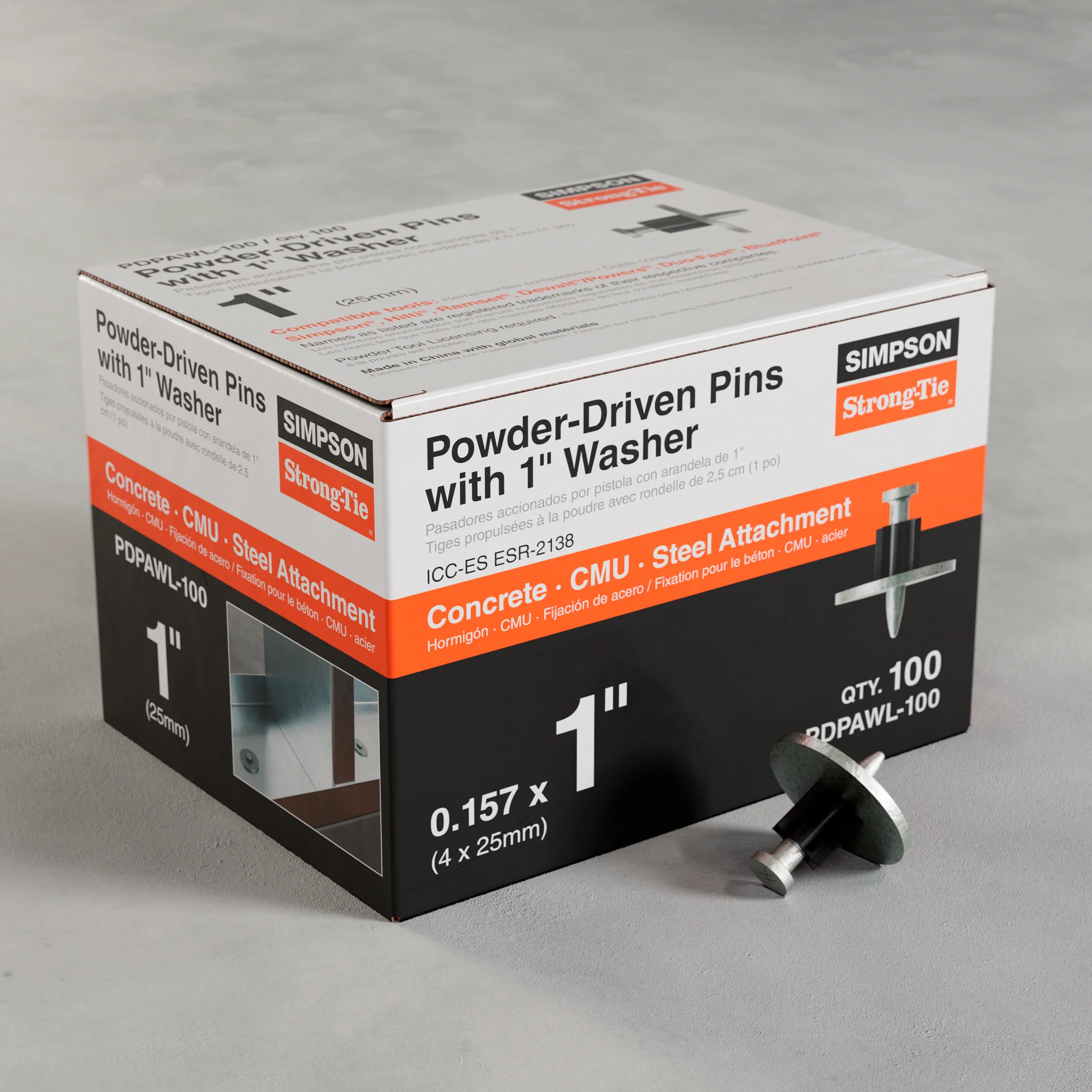 Simpson PDPAWL-100 PDPAWL .157-in. x 1-in. Powder-Actuated Pin w/ 1-in. Washer (100-Qty)