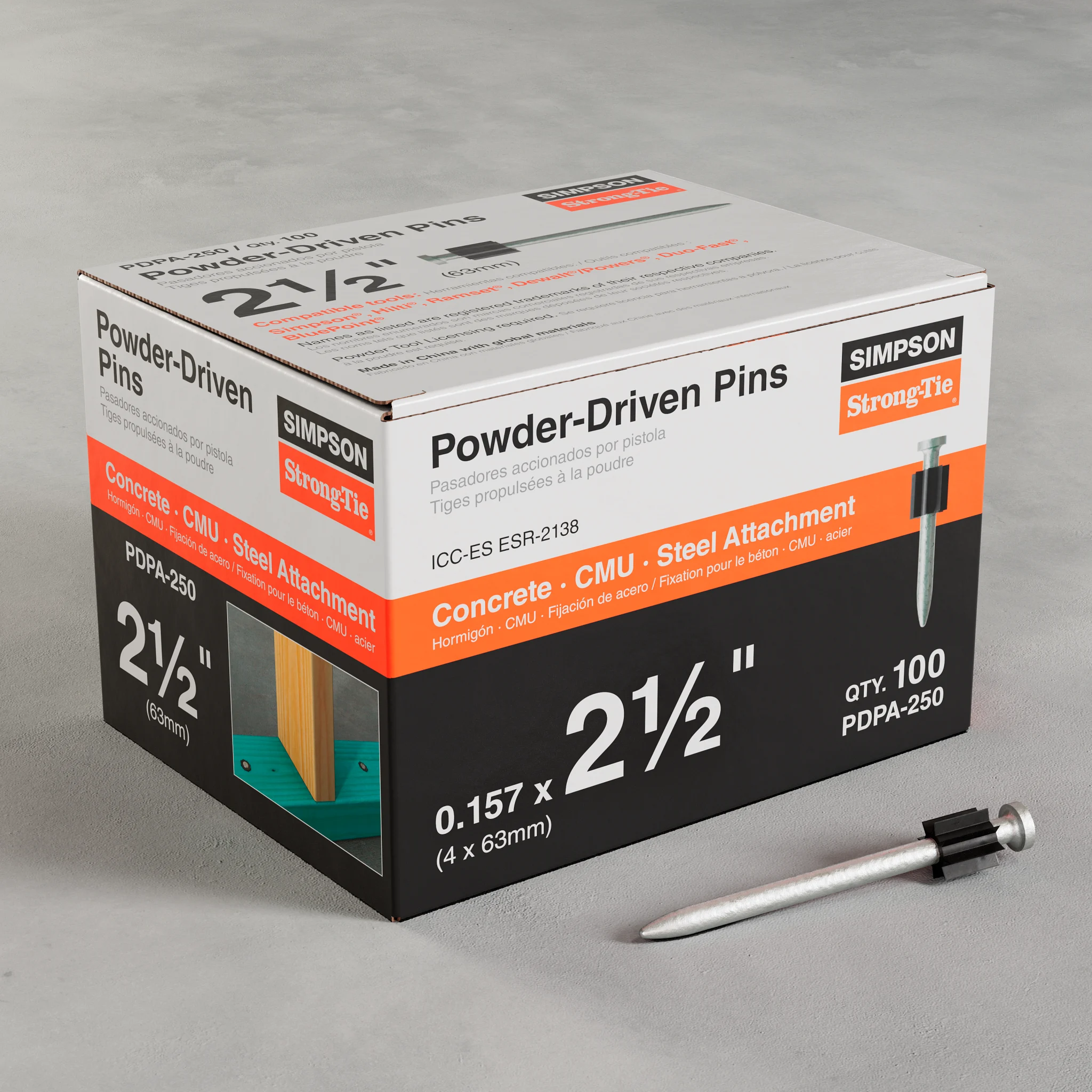 Simpson PDPA-250 PDPA .157 in. x 2-1/2 in. Powder-Actuated Pin (100-Qty)