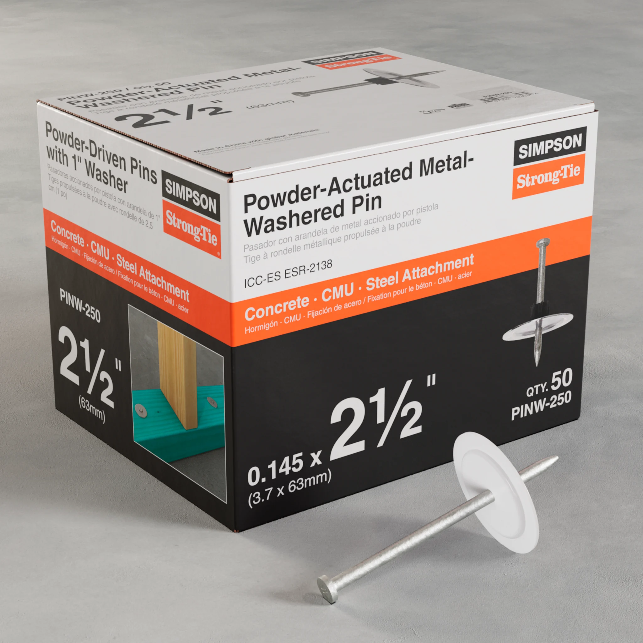 Simpson PINW-250 PINW 2-1/2 in. Powder-Actuated Metal-Washered Pin for Insulation Board (50-Qty)