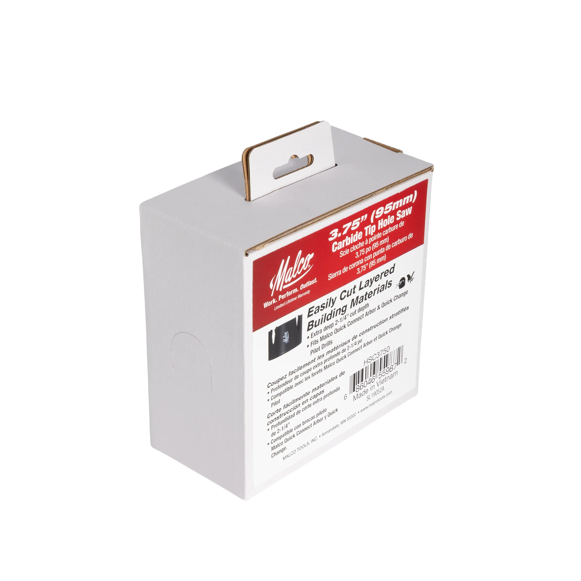 Malco HSC3750 3-3/4" (95 mm) Malco Carbide-Tipped Hole Saw for Stucco, Cement Board, Siding & Nail-Embedded Wood – Heavy-Duty Thick Wall Steel Body