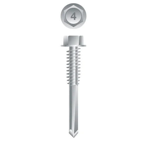 Strong-Point 4H5 410 Stainless Steel Unslotted Indented Hex Washer Head, Passivated and Waxed, 12-24 x 1-1/4, #5 Point, Box of 3,000 Stainless Steel Screws