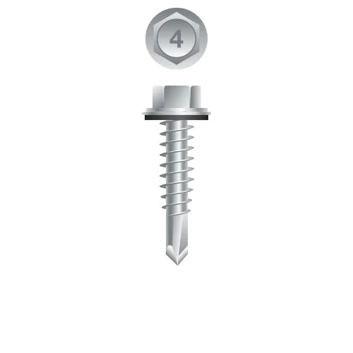 Strong-Point 4HA1212 410 Stainless Steel Unslotted Indented Hex Washer Head, Passivated & Waxed with 9/16 O.D. Bonded Washer, 12-14 x 3/4, #3 Point, Box of 3,000 Stainless Steel Screws