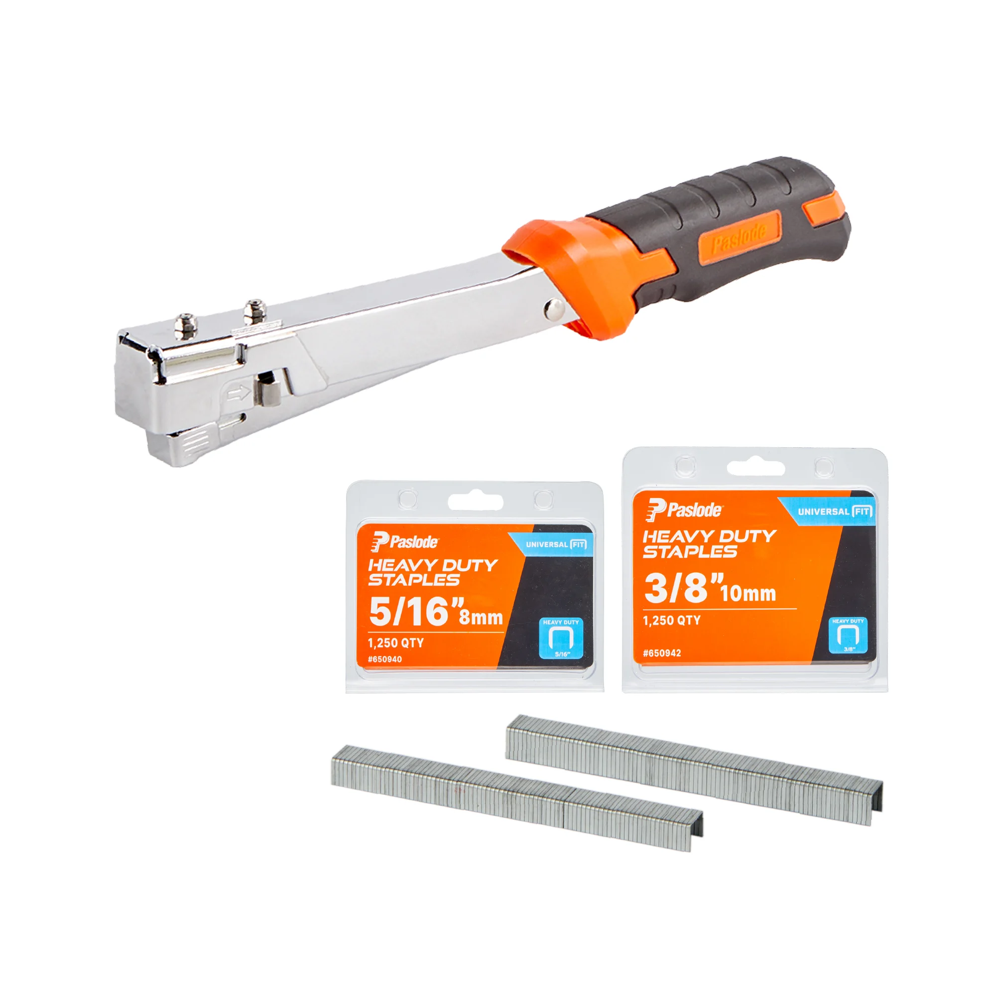 Paslode Compact Hammer Tacker Stapler Kit, Heavy-Duty Manual Stapler with 5/16" & 3/8" 20-Gauge Galvanized Staples (2500 PCS), for Construction, Roofing, House Wrap, Carpet, Insulation, & Upholstery