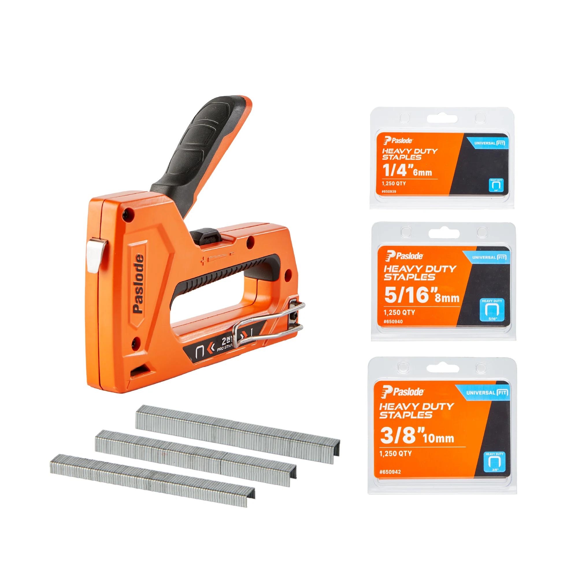 Paslode 2-in-1 Pro Manual Stapler Kit, with 1/4", 5/16", & 3/8" 20-Gauge Galvanized Staples (3750 PCS), with Integrated Staple Puller & Hi-Low Power Adjustments, for Construction, Carpet, & Upholstery