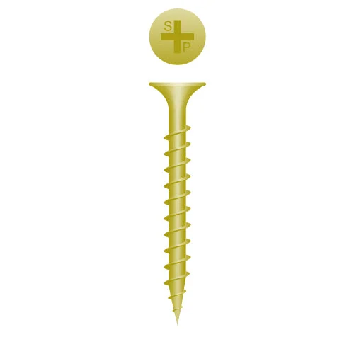 Strong-Point 614CY Phillips Bugle Head, Coarse Thread, Zinc Yellow Plated, 6 x 1-1/4, Box of 8,000 Outdoor Screws