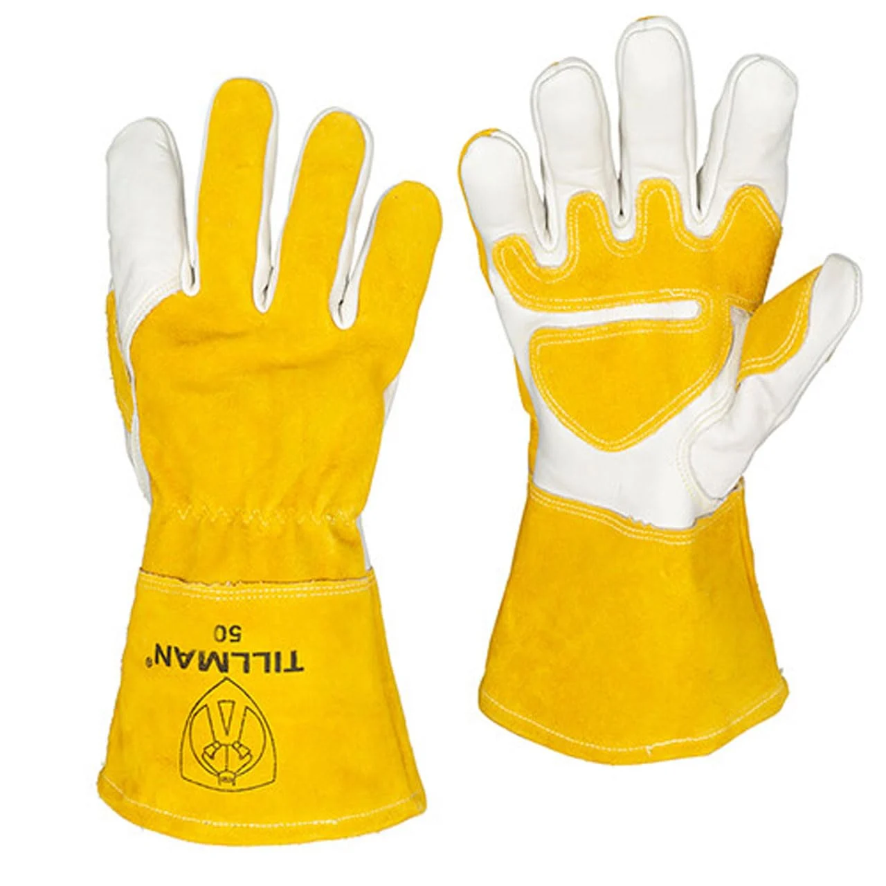 Tillman and Co Tillman Small 7" Gold and Pearl Top Grain Split Back Cowhide Fleece Lined MIG Welders Gloves with 4" Cuff and Kevlar Thread Locking Stitch, 50S
