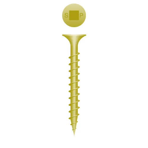 Strong-Point 614QCY Square Drive Bugle Head, Coarse Thread, Zinc Yellow Plated, 6 x 1-1/4, Box of 8,000 Outdoor Screws