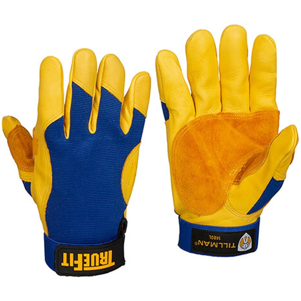 Tillman 1480L Large Blue/Gold True Fit Full Finger Top Grain Spandex/Deerskin Premium Mechanics Gloves