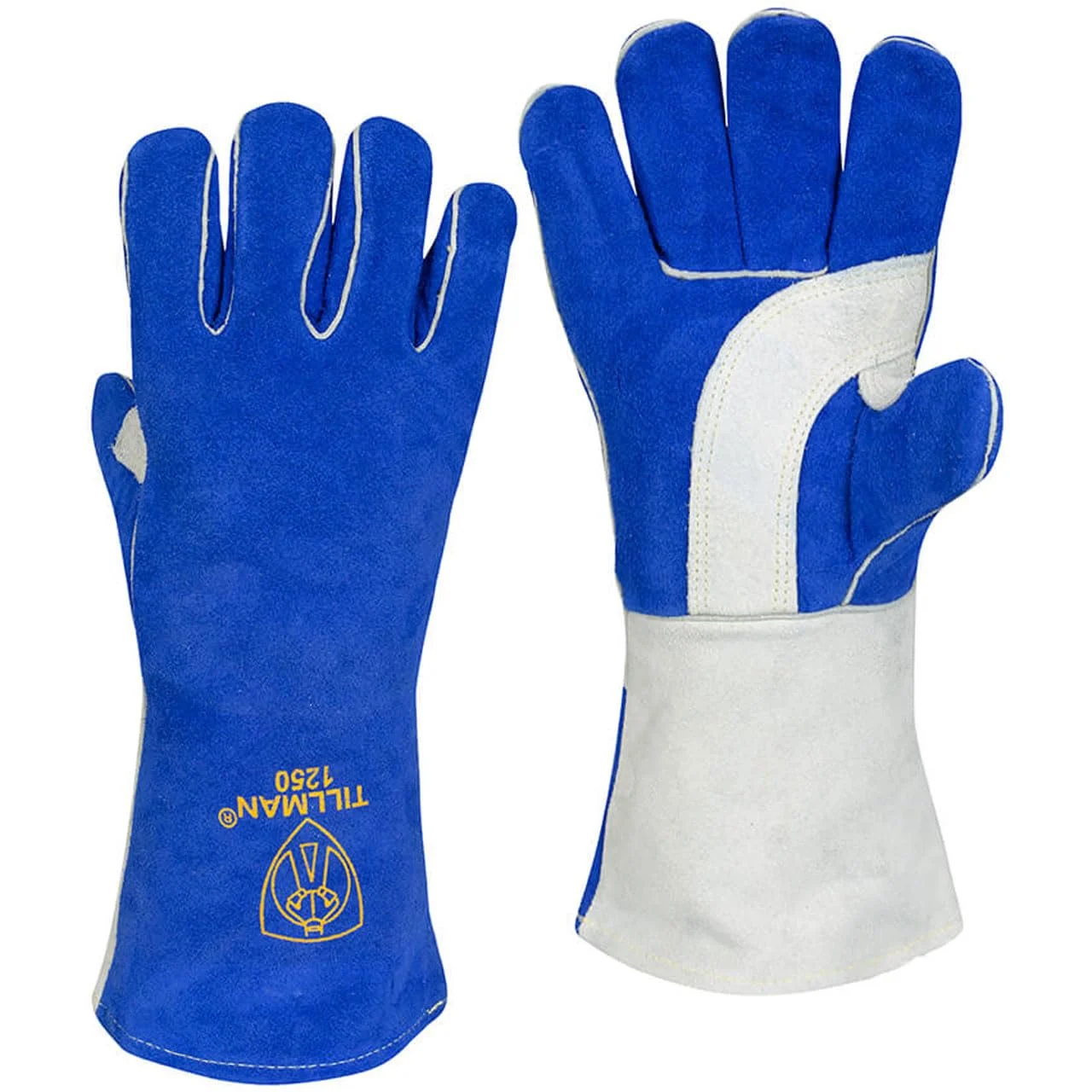 Tillman Stick Welding Gloves, 1250, Premium Side Split Cowhide Palm/Boh/Cuff, Xl, Blue/Pearl, 14 Inches L Cuff - 12 per PK - 1250XL