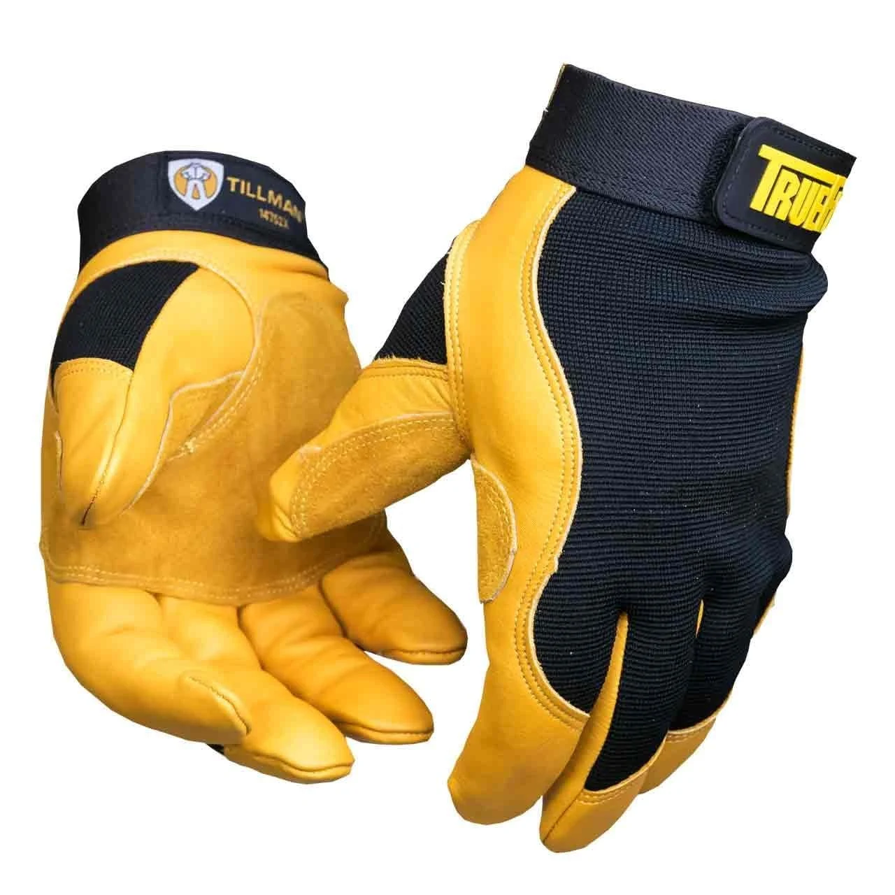 Tillman Large Black and Gold TrueFit Cowhide and Spandex Full Finger Mechanics Gloves with ElasticHook and Loop Cuff