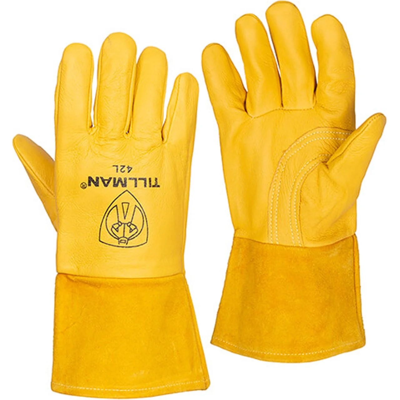 Tillman Large Brown Top Grain Pigskin CottonFoam Lined Premium Grade MIG Welders Gloves with Straight Thumb, 4" Cuff and Kevlar Lock Stitching