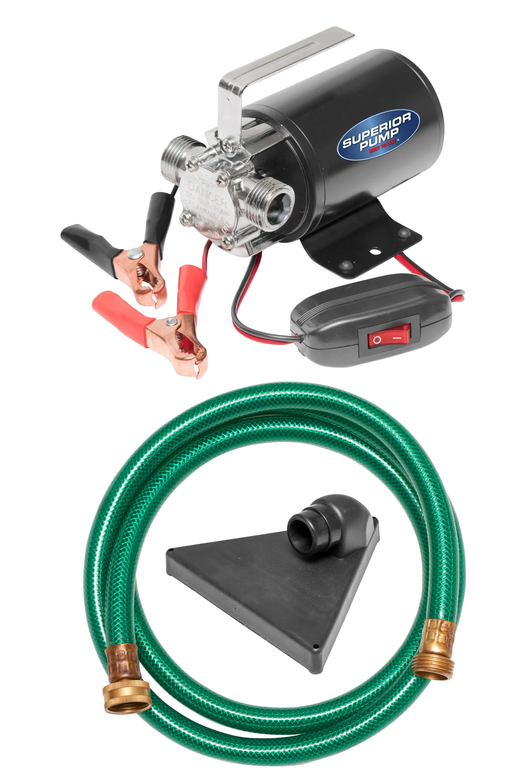 Superior Pump 90045 12 Volt Transfer Pump with 6-Foot Suction Hose, Black
