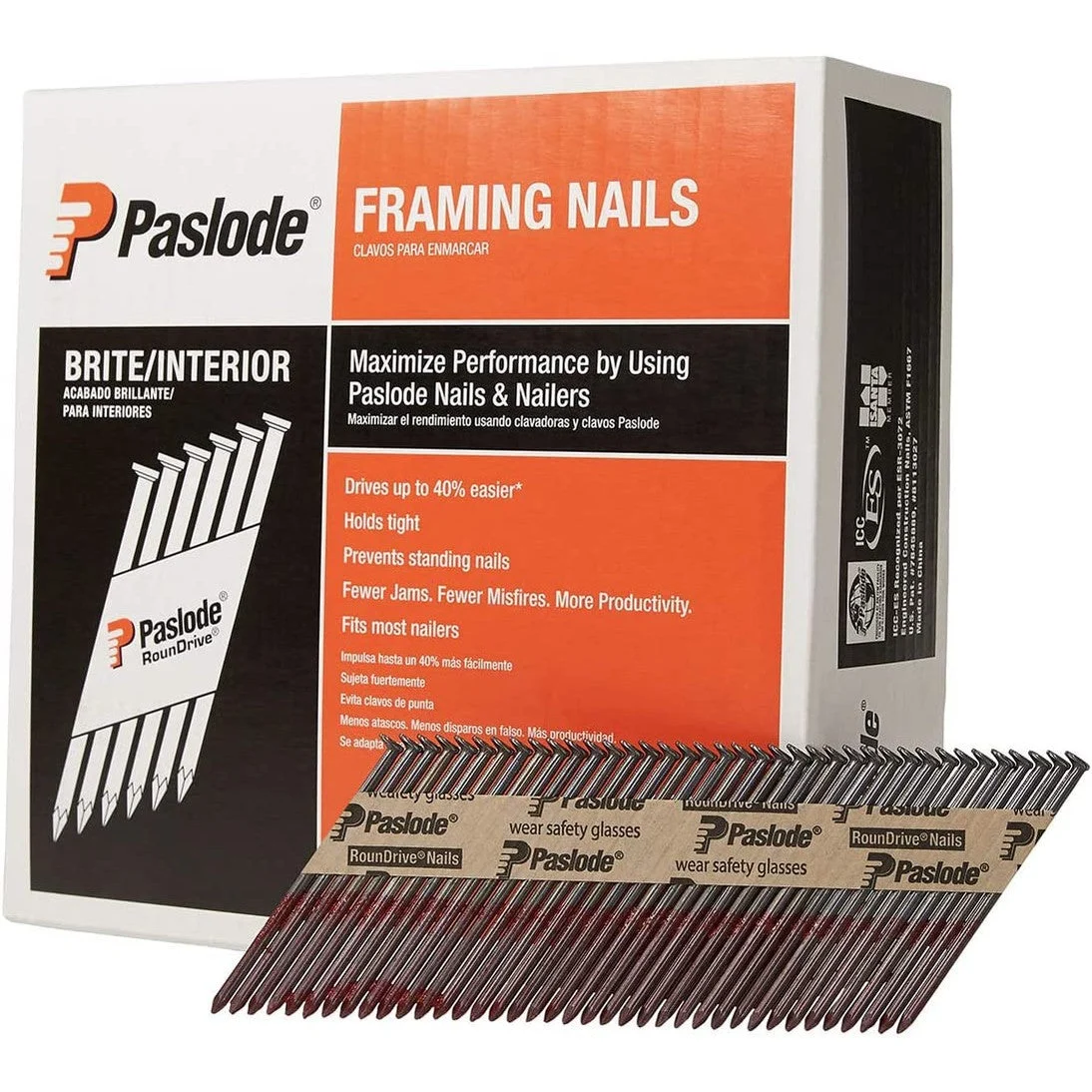 Paslode 650830 3 in. x .131 Brite Smooth Shank 30 Degree Paper Tape Collated RounDrive Framing Nails (2500/Box)