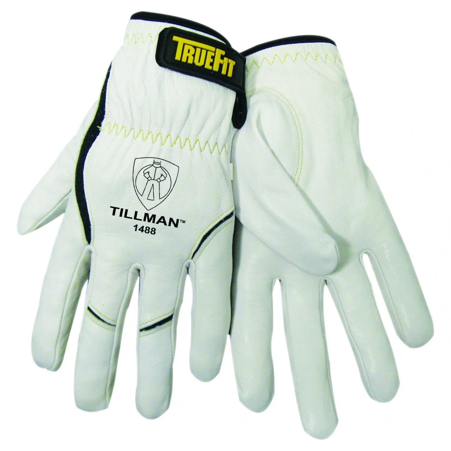 Tillman Medium 11" Pearl and Black Top Grain Goatskin and Dupont Kevlar Unlined TrueFit TIG Welders Gloves with Short Cuff and Kevlar Thread Locking Stitch