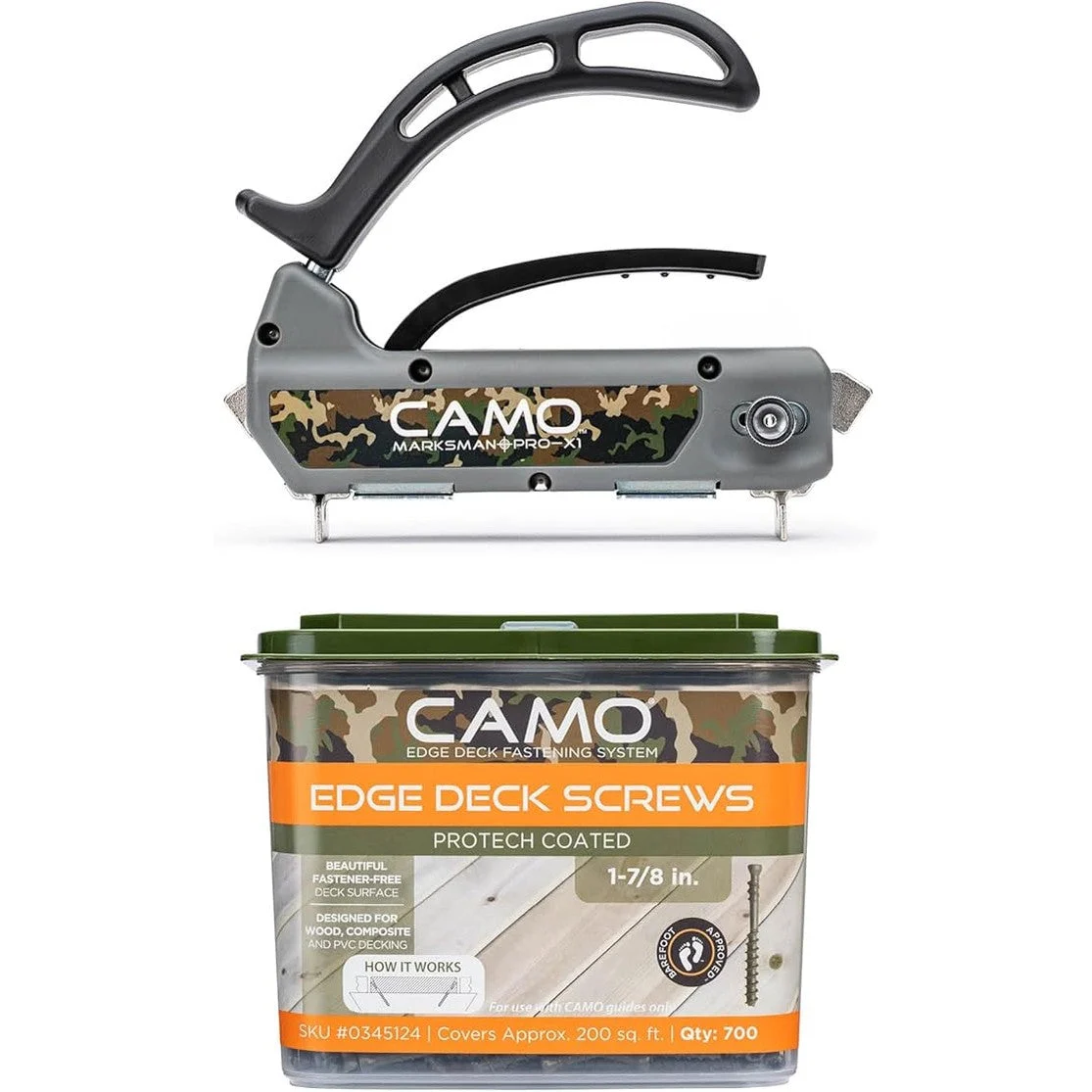 CAMO Marksman Pro-X1 Kit, Deck Tool, 700 Edge Screws & Bits, Edge Fastening Installation, 1/16" Spacing, Fits 5-1/4-5-3/4" Wood Decking