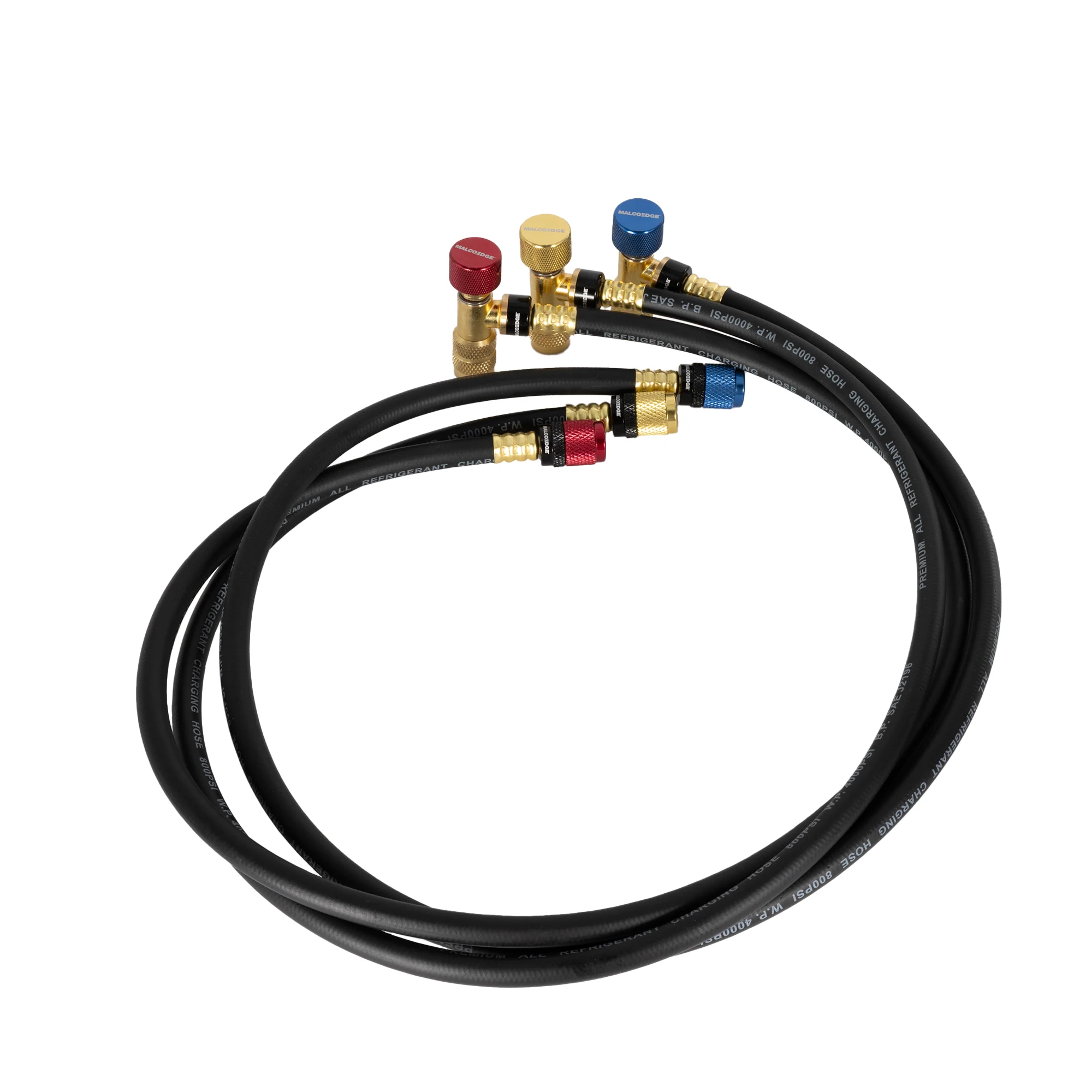MalcoEdge SS3614 Safe Seal 3-Piece HVAC Hose Set | 36-Inch with 1/4 SAE Anti-Blowback, Swivel Fittings | AC and Refrigeration Charging & Recovery