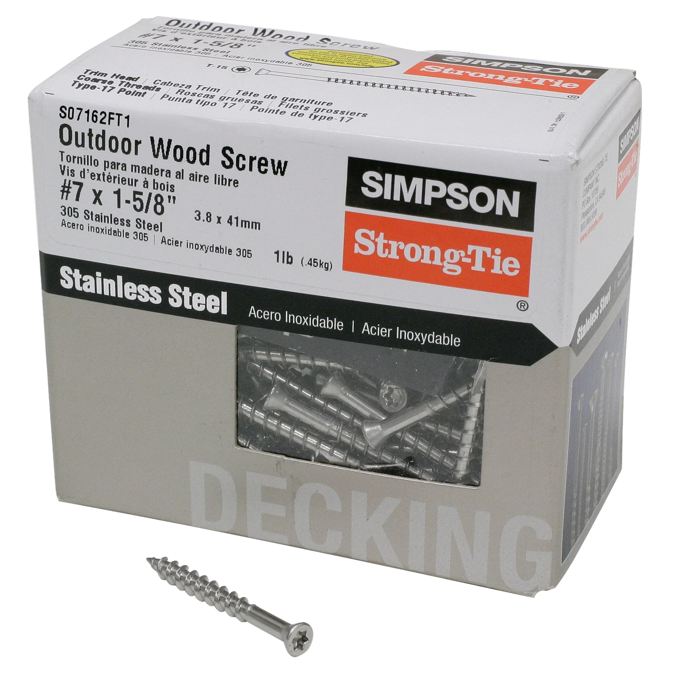 Simpson S07162FT1 Trim-Head Screw, 6-Lobe Drive — #7 x 1-5/8 in. T-15 Type 305 (1 lb.)