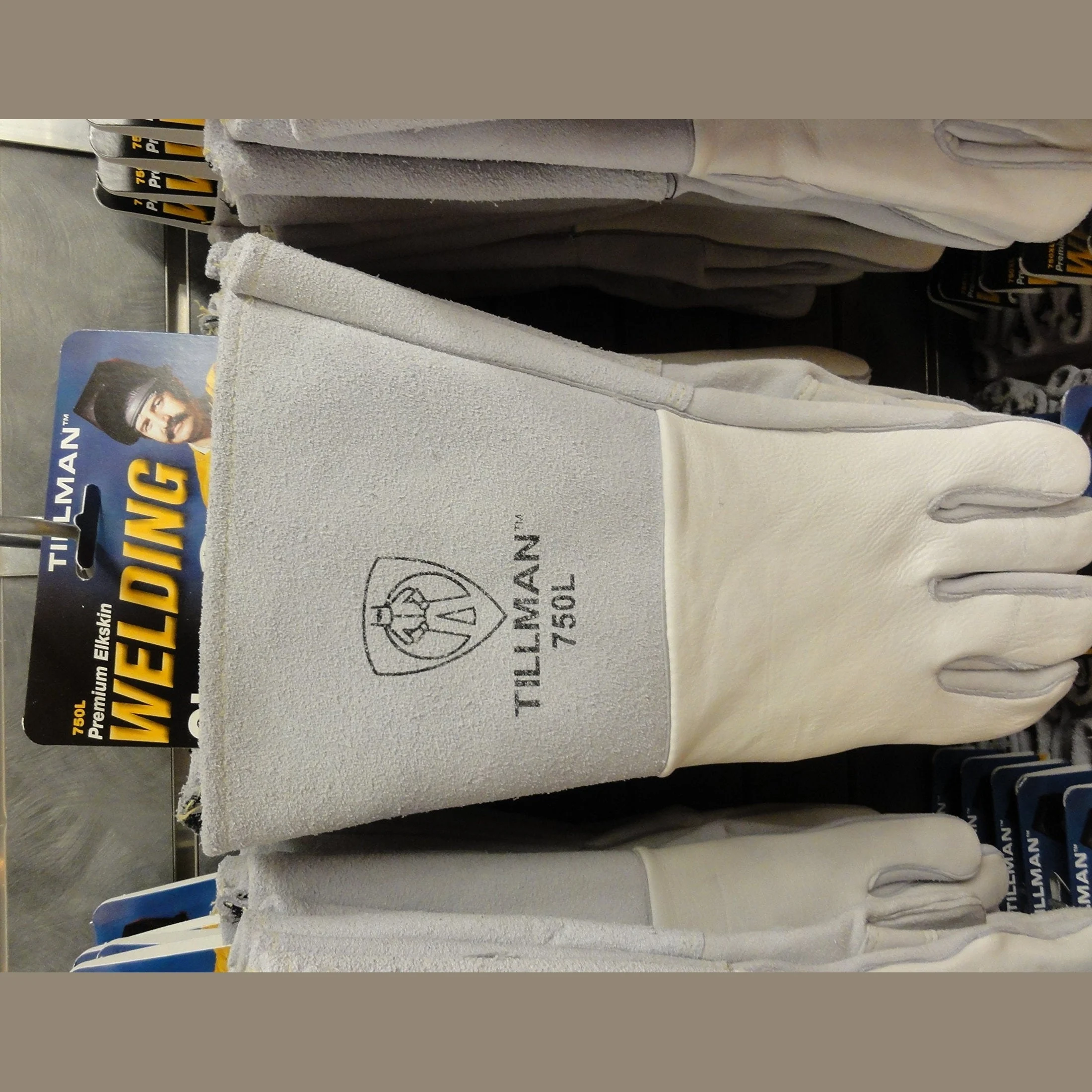 Tillman Large 14" Pearl Gray Premium Elkskin CottonFoam Lined Stick Welders Gloves with Welted Fingers and Kevlar Thread Locking Stitch (750L)
