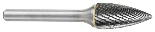 ATA SGSPRO 24228 Tool # SG-44M, 3.0 mm Cutter DIA x 14.0 mm Length of Cut x 3.0 mm Shank DIA x 38.0 mm Overall Length, Brazed Carbide Double Cut Pointed Tree Shaped Double Cut Bur