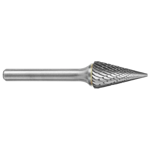 ATA SGSPRO 25603 Tool # SM-5M, 12.7 mm Cutter DIA x 22.0 mm Length of Cut x 6.0 mm Shank DIA x 71.0 mm Overall Length, Brazed Carbide Double Cut Cone Shaped Double Cut Bur