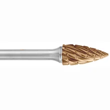 ATA SGSPRO 19518 Tool # SG-3, 3/8" Cutter DIA x 3/4" Length of Cut x 1/4" Shank DIA x 2 1/2" Overall Length, Brazed Carbide NG Cast Cut Pointed Tree Shaped Next Generation Bur for Cast Iron, Accelerator-K Coated