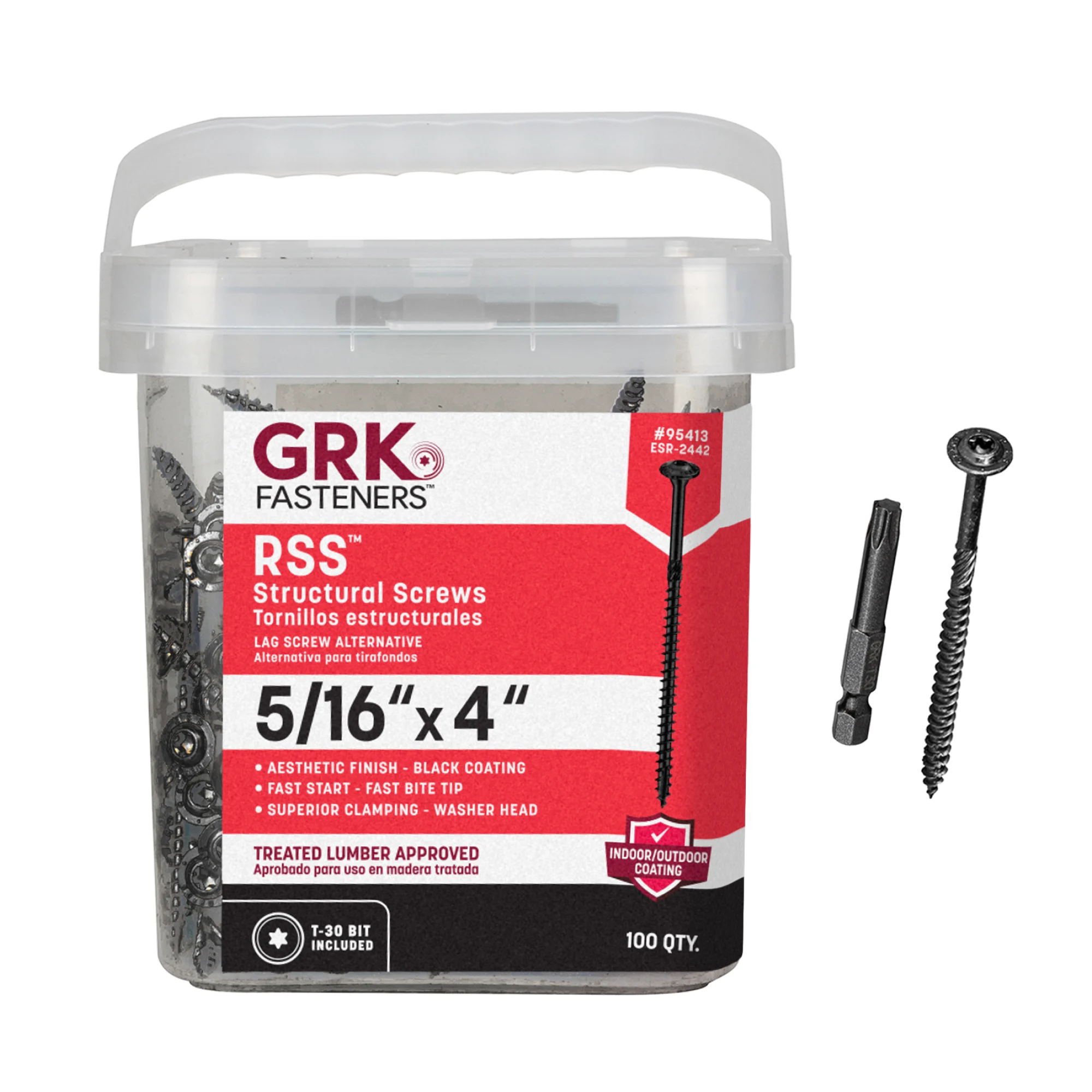 GRK Fasteners RSS™ 5/16 x 4 Inch, Black Multi-Purpose Structural Screws, 100 PCS, Rust Resistant Climatek™ Coating, Decorative Hardware Decking Screws, Star Drive Recess, T-30 Bit Included, Black