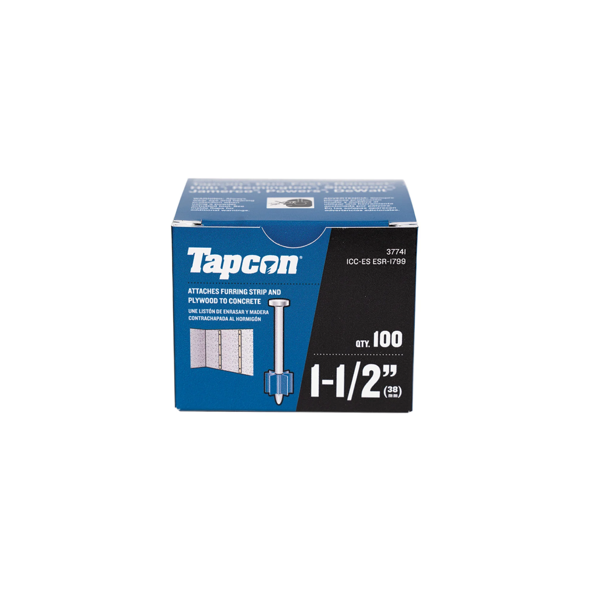 Tapcon 1-1/2 Inch Powder Actuated Drive Pin, 100 PCS, Non-Washered, for Concrete, Wood, & Steel Fastening, Made in the USA, Compatible with Tapcon T22, TP22, HS22, & SA27 Powder Actuated Tools