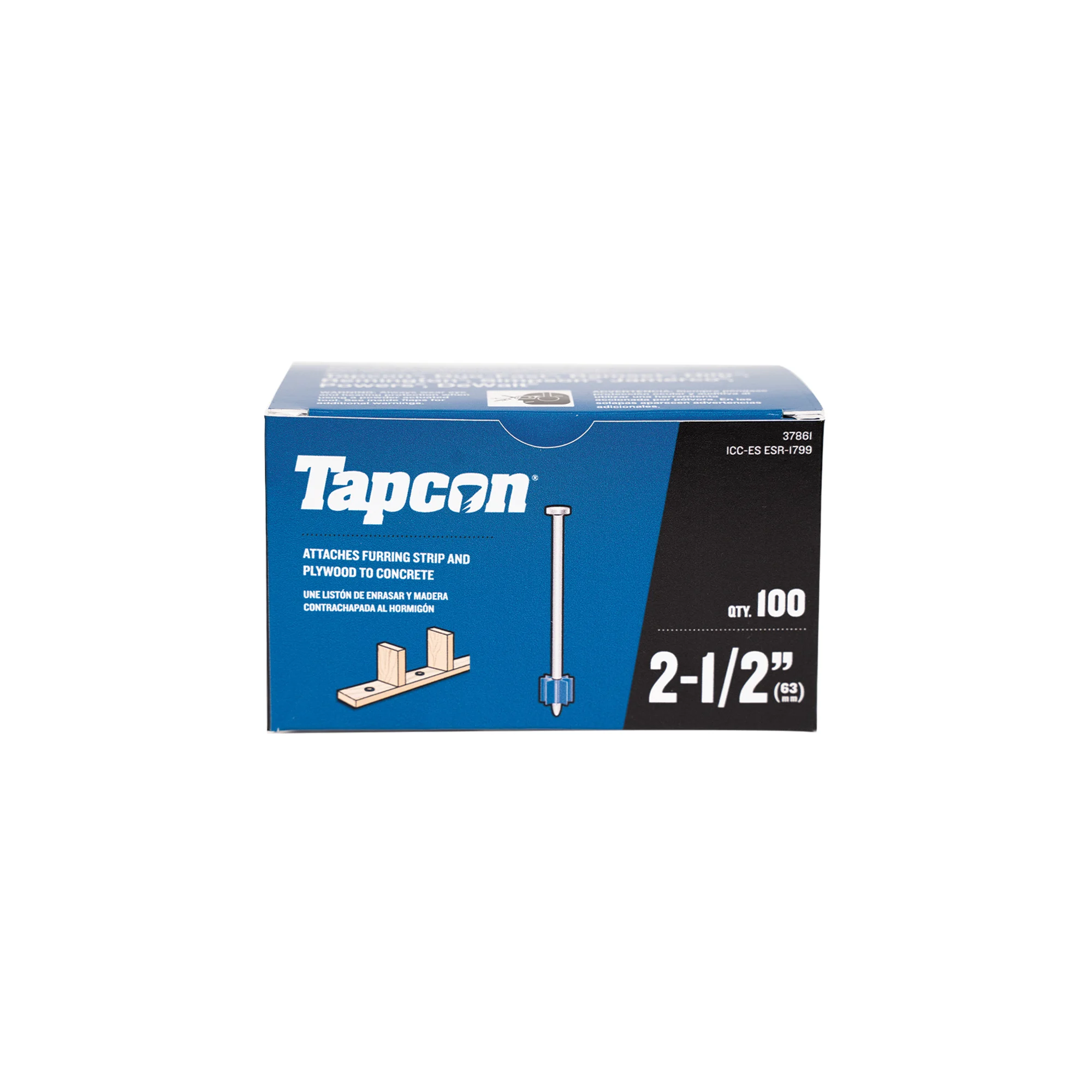Tapcon 2-1/2 Inch Powder Actuated Drive Pin, 100 PCS, Non-Washered, for Concrete, Wood, & Steel Fastening, Made in the USA, Compatible with Tapcon T22, TP22, HS22, & SA27 Powder Actuated Tools