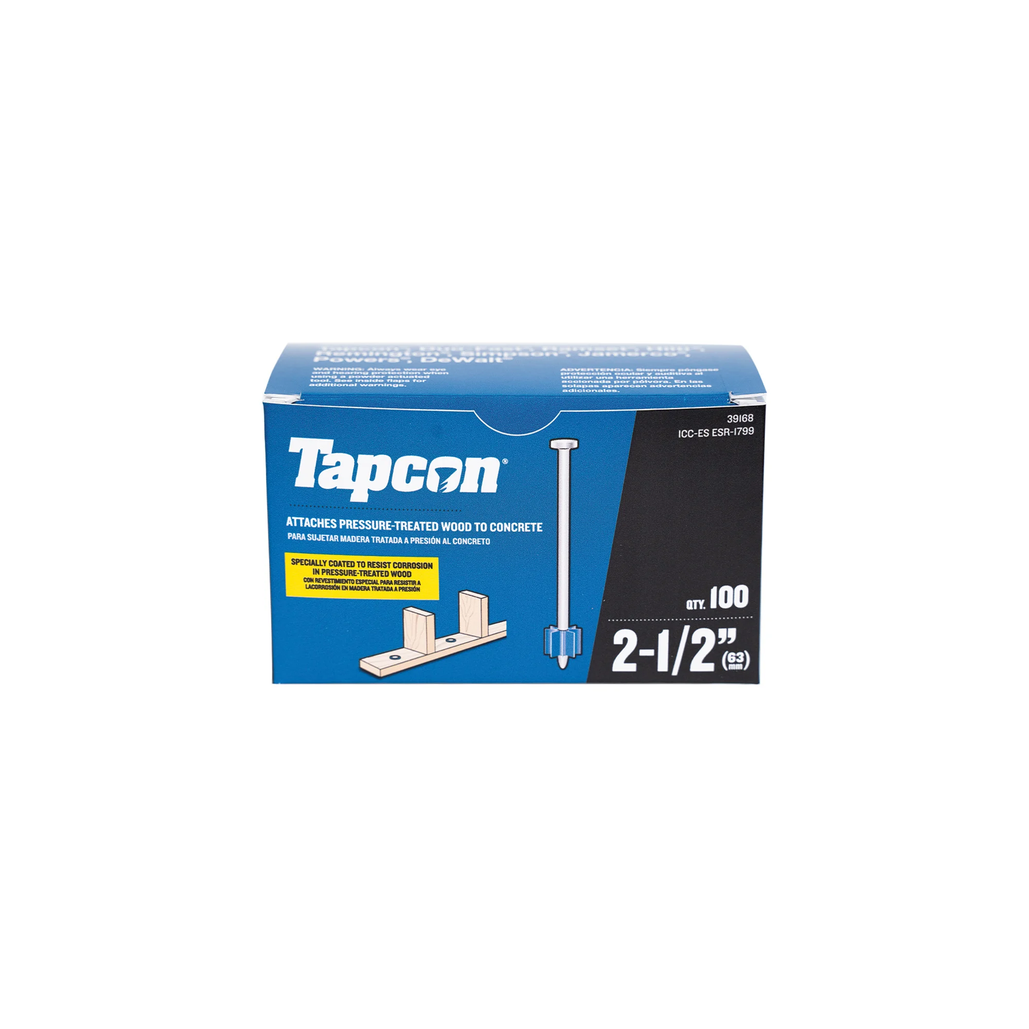 Tapcon 2-1/2 Inch Corrosion Resistant Powder Actuated Drive Pin, 100 PCS, Non-Washered, for Pressure Treated Wood, Made in the USA, Compatible with Tapcon T22, TP22, HS22, & SA27 Powder Actuated Tools