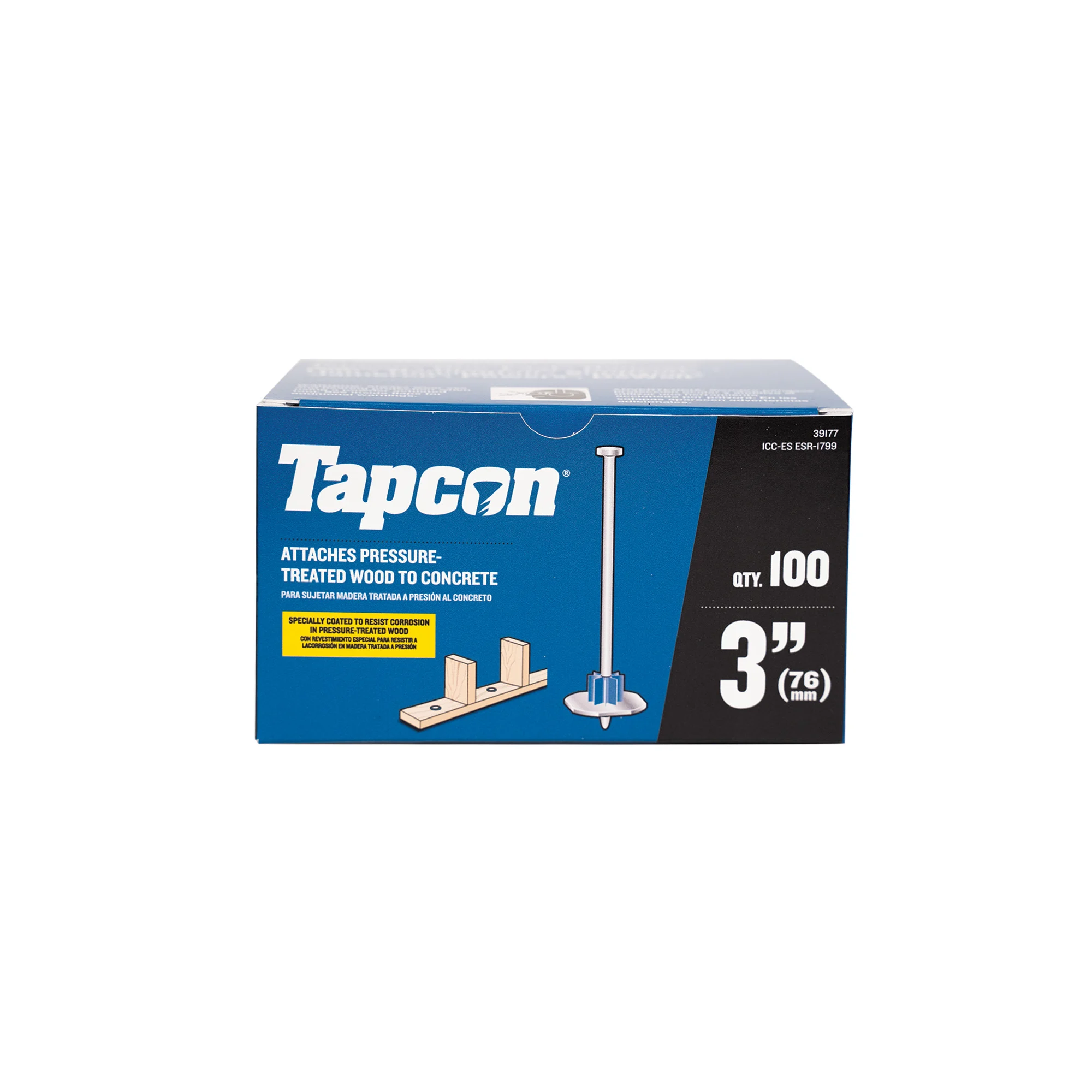 Tapcon 3 Inch Corrosion Resistant Powder Actuated Drive Pin, 100 PCS, with Washer, for Pressure Treated Wood, Made in the USA, Compatible with Tapcon T22, TP22, HS22, & SA27 Powder Actuated Tools