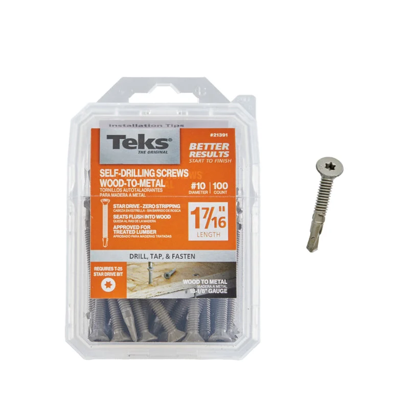 Teks #10 x 1-7/16 Inch Wood-to-Metal Self-Drilling Screws, 100PCS, for Roof/Subfloor Decking, Trailer Beds, & Headers, Rust Resistant Climaseal® Coating, Star Drive, T-25 Bit Sold Separately