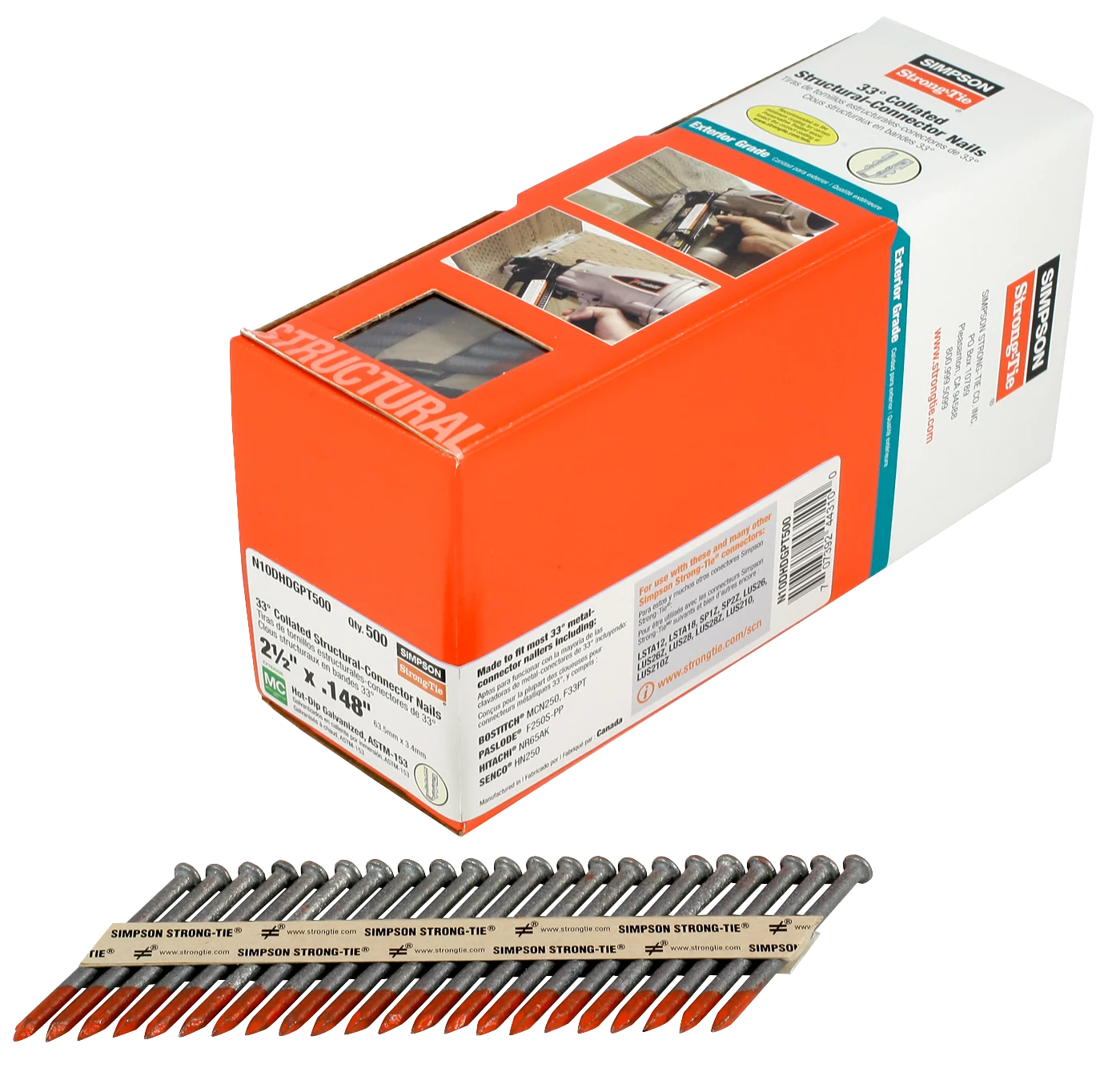Simpson N10DHDGPT500 Strong-Drive 33° SCN SMOOTH-SHANK CONNECTOR Nail — 2-1/2 in. x .148 in. HDG (500-Qty)