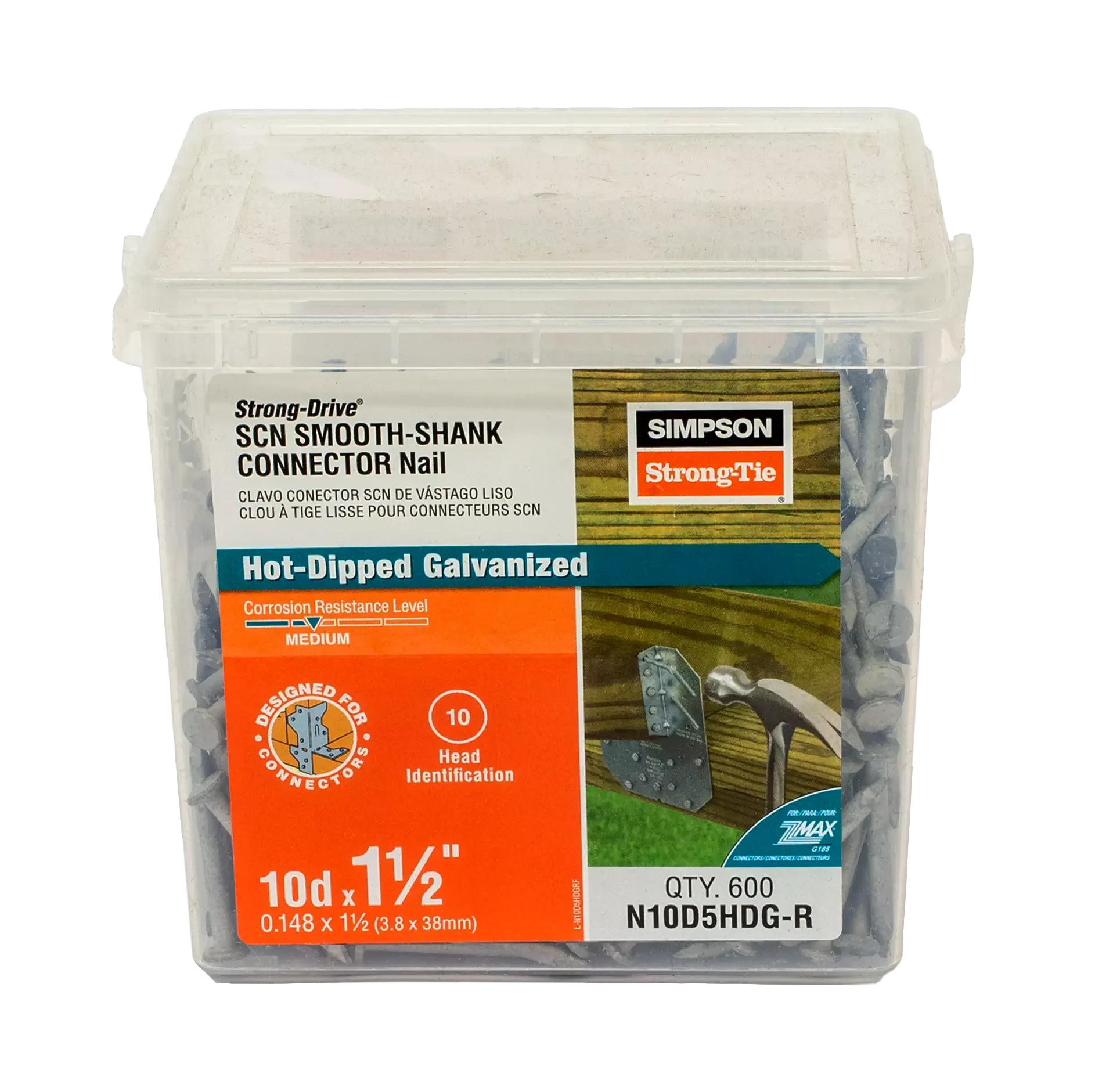 Simpson N10D5HDG-R Strong-Drive SCN SMOOTH-SHANK CONNECTOR Nail — 1-1/2 in. x 0.148 in. HDG (600-Qty)