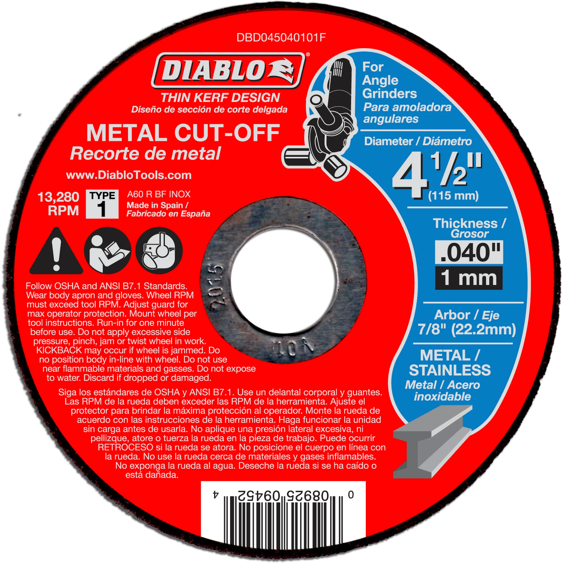 Diablo DBD045040125F 4-1/2" Thin Kerf Metal Cut-Off Discs (25-Pack)