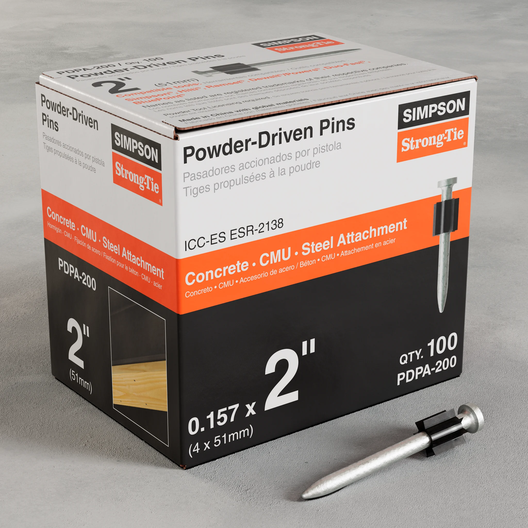 Simpson PDPA-200 PDPA .157 in. x 2 in. Powder-Actuated Pin (100-Qty)