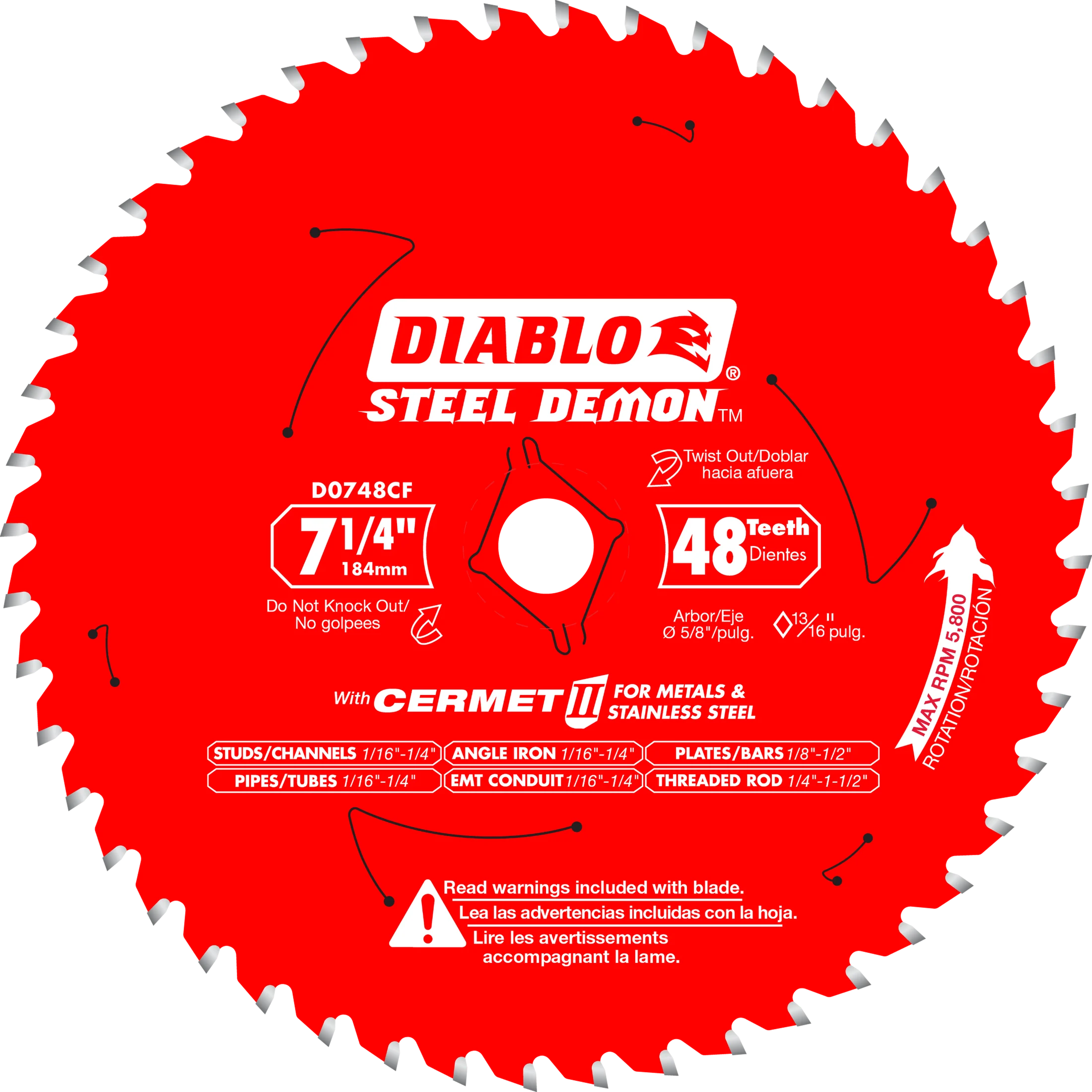 Diablo D0748CFX 7-1/4" x 48 Tooth Steel Demon™ Cermet II Saw Blade for Metals and Stainless Steel