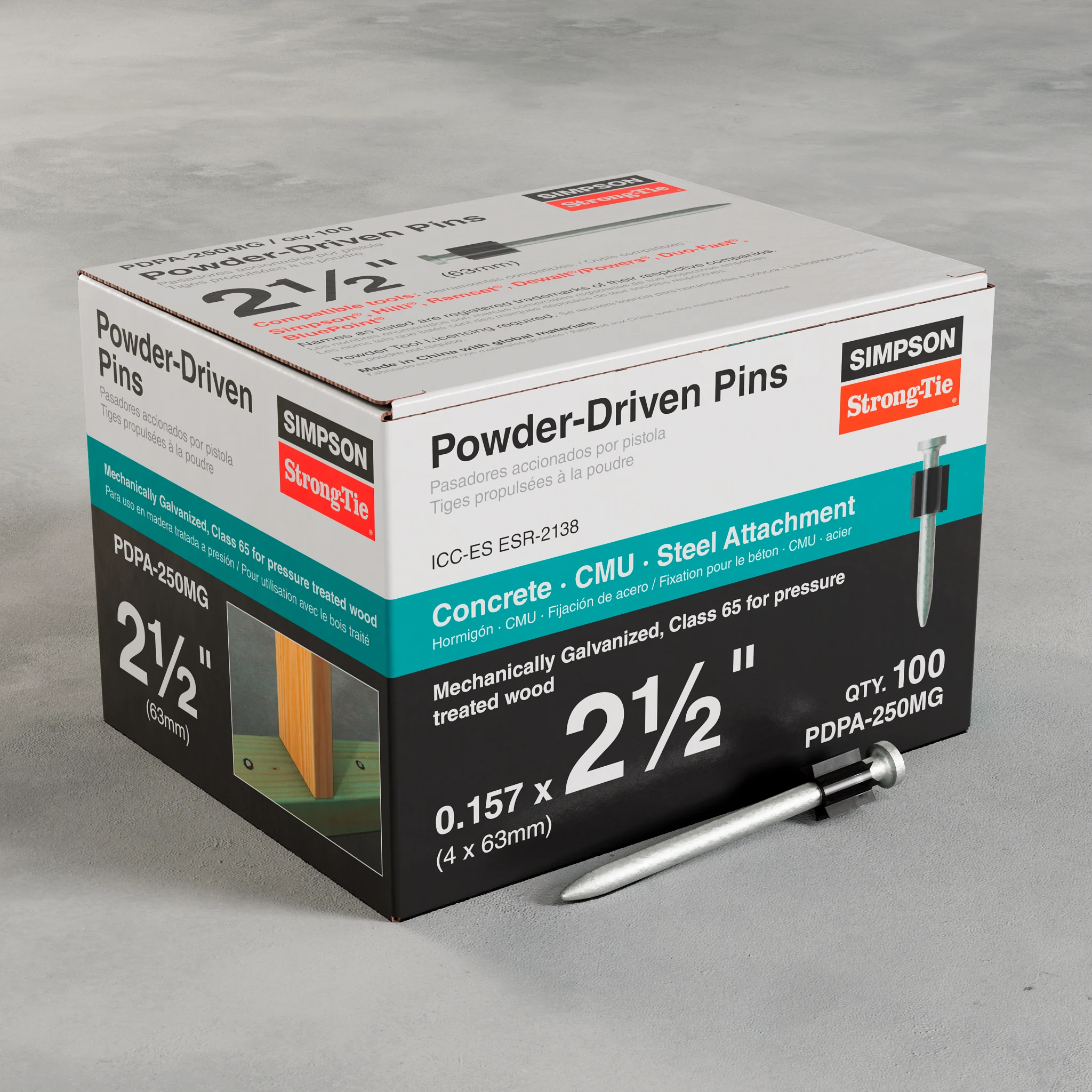 Simpson PDPA-250MG PDPA .157 in. x 2-1/2 in. Mechanically Galvanized Powder-Actuated Pin (100-Qty)