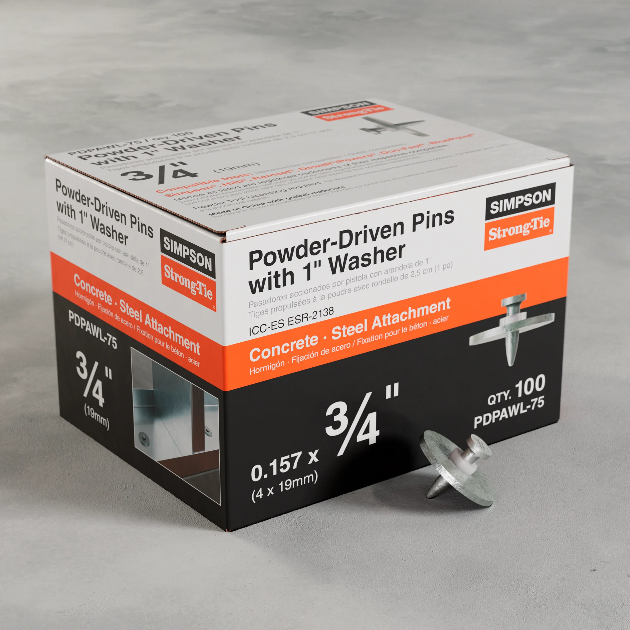 Simpson PDPAWL-75 PDPAWL .157-in. x 3/4-in. Powder-Actuated Pin w/ 1-in. Washer (100-Qty)