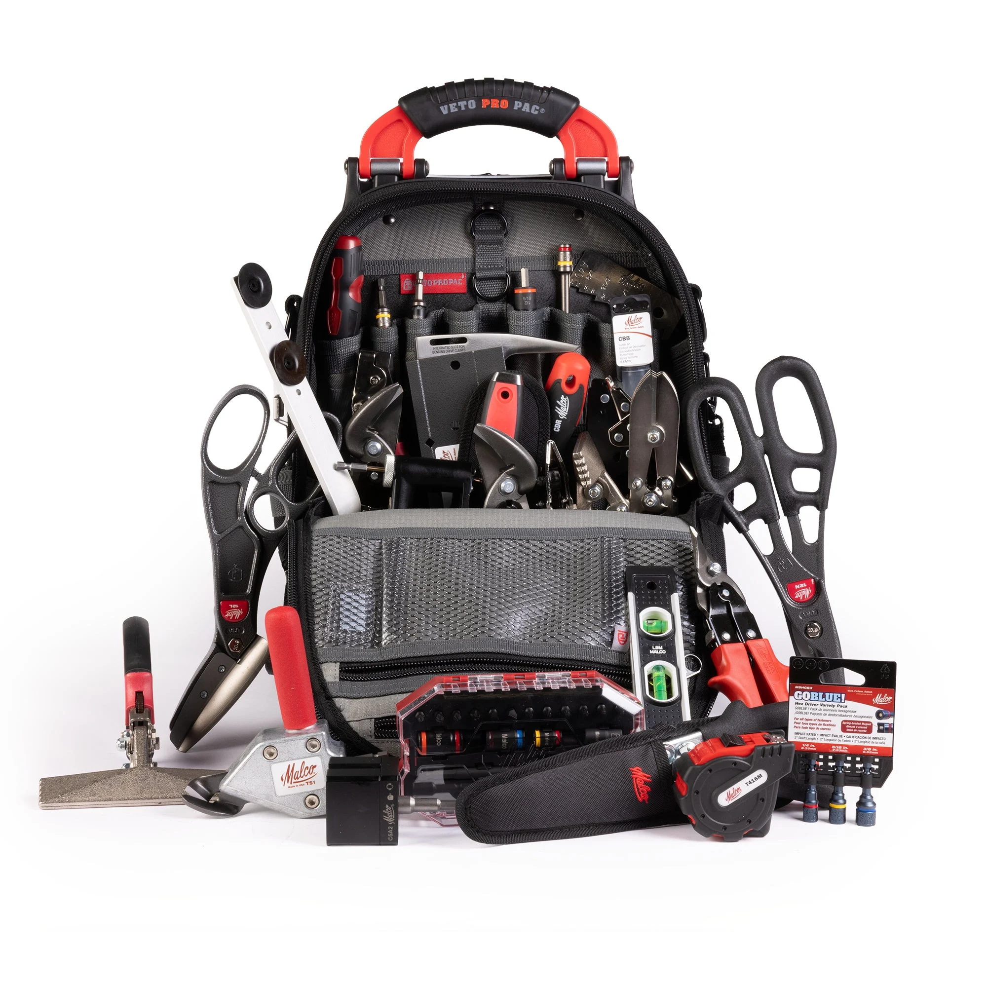 Malco HVACPRO3 Ultimate HVAC Pro Kit – 32-Piece Service, Installation & Fabrication Set with VETO® TECH PAC Backpack | TurboShear®, TurboCrimper®, HC1 Hole Cutter & Full Tool Lineup