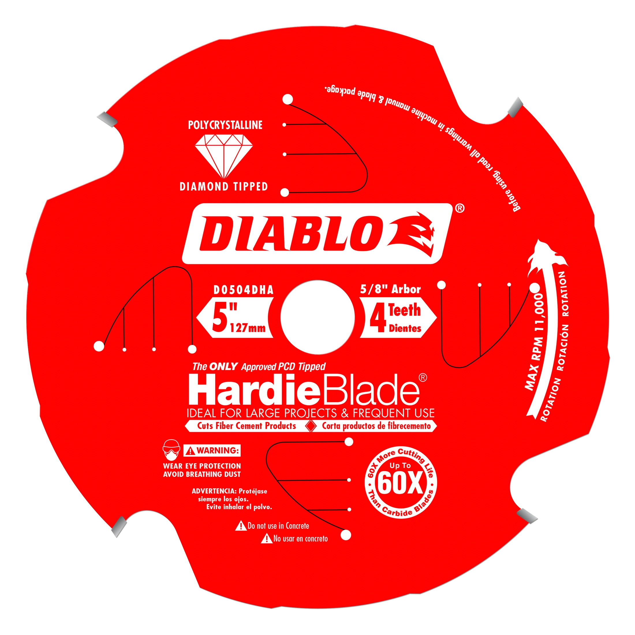 Diablo D0504DHA 5" x 4 Tooth (PCD) Fiber Cement HardieBlade - Freud/Diablo