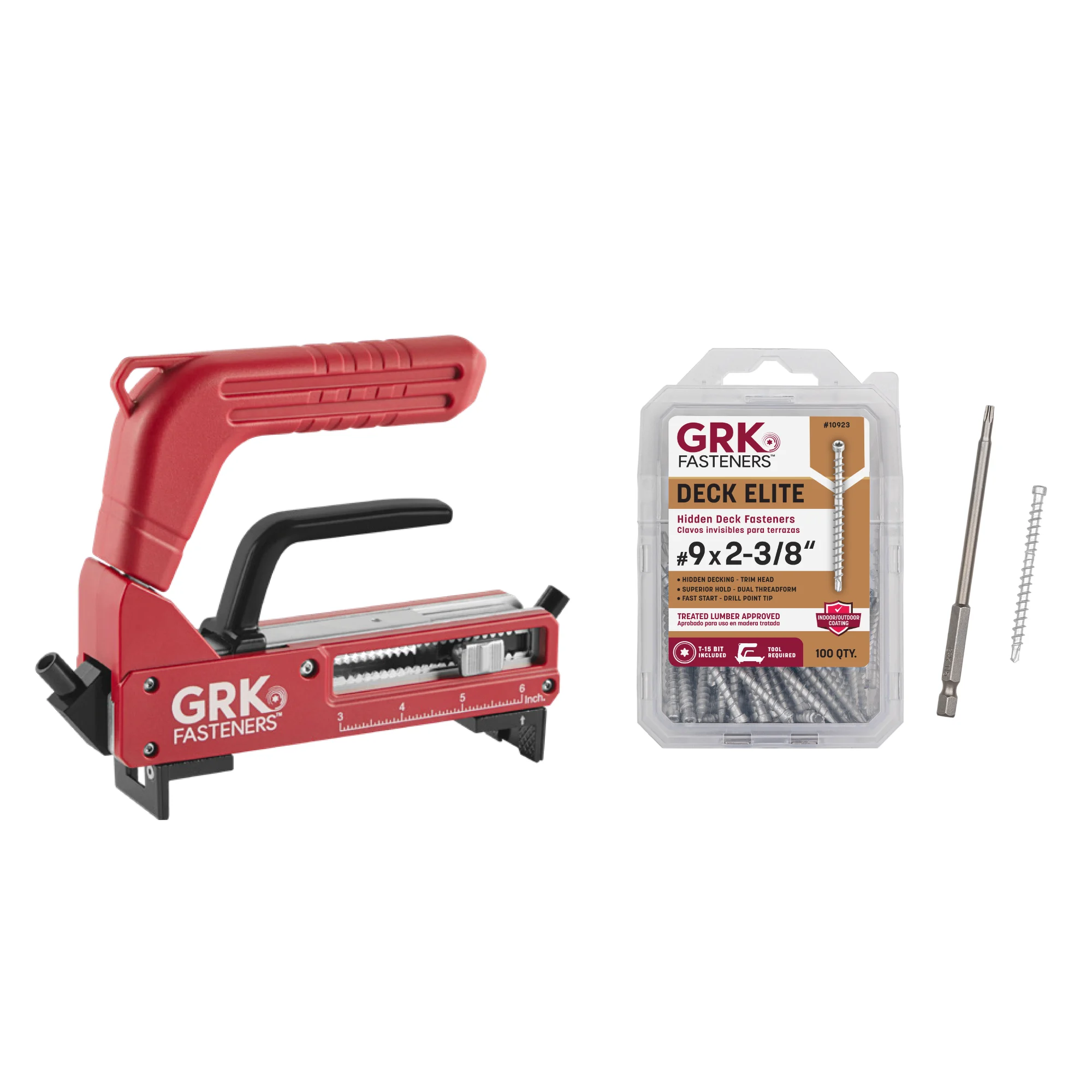 GRK Fasteners AnglePro™ Hidden Fastening System, Kit Includes AnglePro Tool & #9 x 2-3/8" Deck Elite Hidden Deck Fasteners (100 PCS)