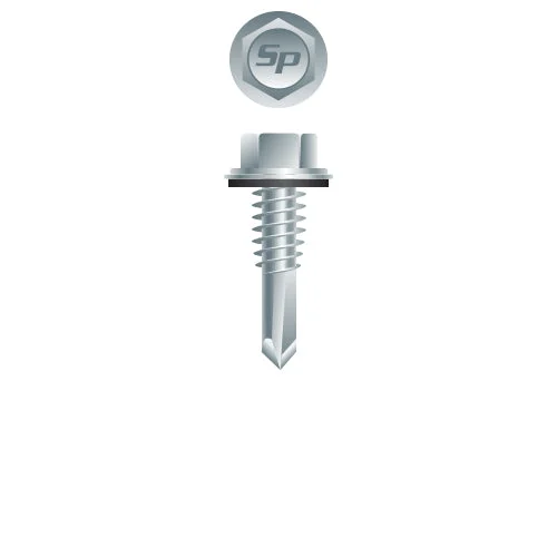 Strong-Point HA4 Unslotted Indented Hex Washer Head, Zinc Plated with 9/16 O.D. Bonded Washer, 12-24 x 7/8, #4 Point, Box of 3,000 Self-Drilling Screws