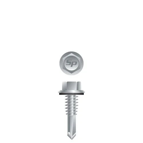 Strong-Point HA4C Unslotted Indented Hex Washer Head, Zinc Plated with 9/16 O.D. Bonded Washer, 12-24 x 7/8, #4 Point, Box of 3,000 Self-Drilling Screws