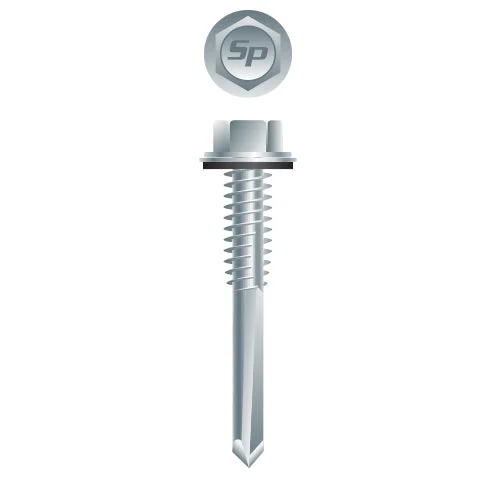 Strong-Point HA5 Unslotted Indented Hex Washer Head, Zinc Plated with 9/16 O.D. Bonded Washer, 12-24 x 1-1/4, #5 Point, Box of 3,000 Self-Drilling Screws