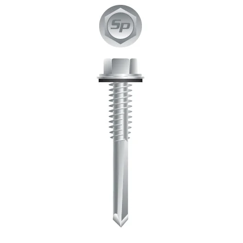 Strong-Point HA5C Unslotted Indented Hex Washer Head, Strong-Shield Coated with 9/16 O.D. Bonded Washer, 12-24 x 1-1/4, #5 Point, Box of 3,000 Self-Drilling Screws