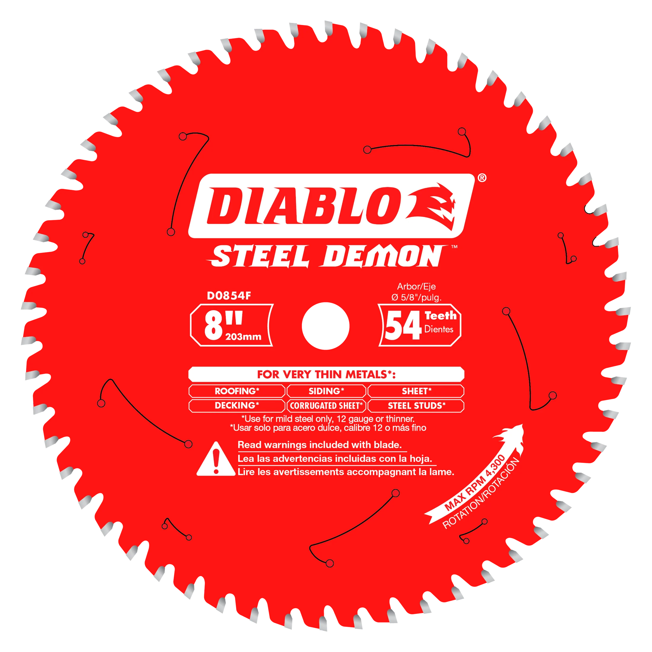 Diablo D0854F 8" x 54-Teeth Steel Demon™ Saw Blade for Thin Metal