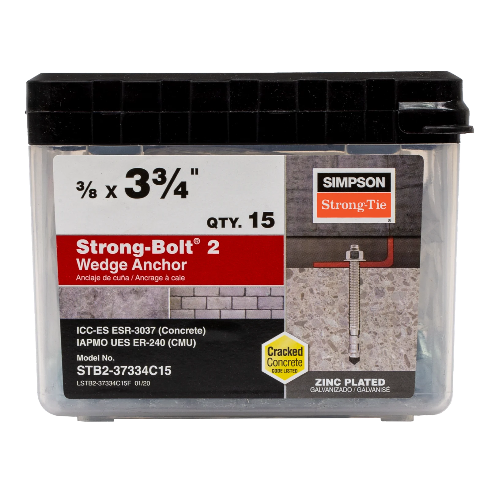 Simpson STB2-37334C15 Strong-Bolt 2 — 3/8 in. x 3-3/4 in. Wedge Anchor (15-Qty)